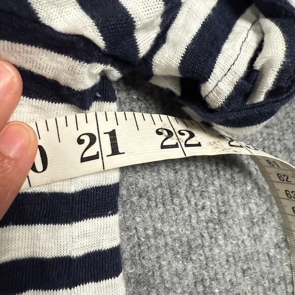 Chico's Size 3 Striped Linen Utility Tee Black White Roll Tab Sleeve Half Button - Picture 9 of 9